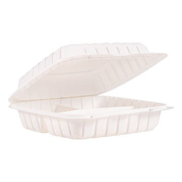 ProPlanet™ by Dart® Hinged Lid Containers, 3-compartment, 9 X 8.8 X 3, White, 150-carton freeshipping - TVN Wholesale